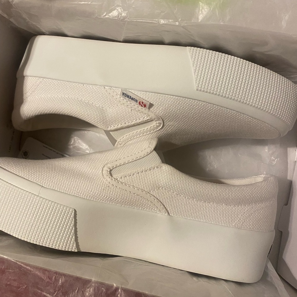 Superga White Platform Slip-On Sneakers